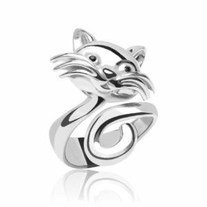 ANELLO GATTO IN ARGENTO RODIATO