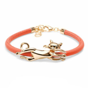 BRACCIALE GATTO – BRACCIALE ARGENTO 925 BAGNATO ORO GIALLO 18KT ECOPELLE ARANCIO