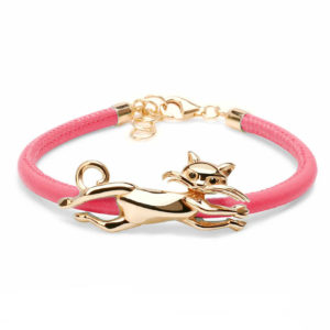 BRACCIALE GATTO – BRACCIALE ARGENTO 925 BAGNATO ORO GIALLO 18KT ECOPELLE ROSA