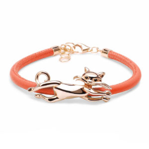 BRACCIALE GATTO – BRACCIALE ARGENTO 925 BAGNATO ORO ROSA 18KT ECOPELLE ARANCIO