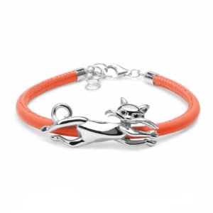 BRACCIALE GATTO – BRACCIALE ARGENTO RODIATO ECOPELLE ARANCIO