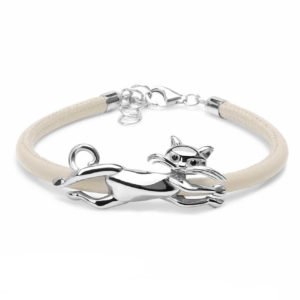 BRACCIALE GATTO – BRACCIALE ARGENTO RODIATO ECOPELLE PANNA