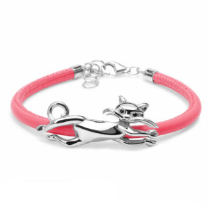 BRACCIALE GATTO – BRACCIALE ARGENTO RODIATO ECOPELLE ROSA