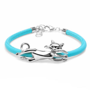 BRACCIALE GATTO – BRACCIALE ARGENTO RODIATO ECOPELLE TURCHESE