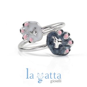 ANELLO GATTO – LA GATTA ANELLO CON DOPPIA ZAMPA SMALTATA