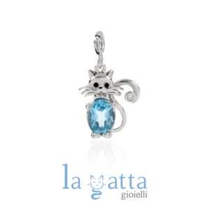 CHARM GATTO – LA GATTA CHARM CON PIETRA AZZURRA