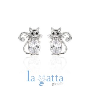 ORECCHINI GATTO – LA GATTA ORECCHINI LOBO CON PIETRA BIANCO