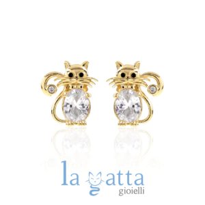 ORECCHINI GATTO – LA GATTA ORECCHINI LOBO CON PIETRA ORO GIALLO