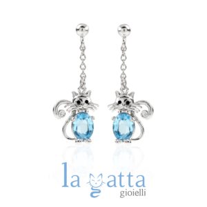 ORECCHINI GATTO – LA GATTA ORECCHINI PENDENTI CON PIETRA