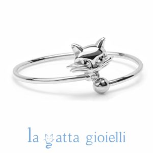 BRACCIALE GATTO – BRACCIALE ALLA SCHIAVA IN ARGENTO RODIATO